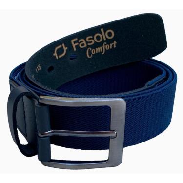 Imagem de Cinto Masculino Elástico De Couro Fivela Fasolo Marinho 105