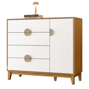Imagem de Cômoda Sapateira 1 Porta 4 Gavetas 120cm Ipê Branco/Cinamomo - Albatroz