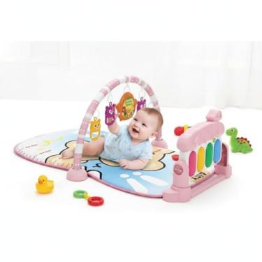 Imagem de Tapete Musical Interativo para Bebê, Rosa, Poliéster e Plástico, Piano com Sons e Brinquedos Suspensos, Centro de Atividades Multissensoriais, Desenvolvimento Motor, 70x43cm, para 3-36 Meses