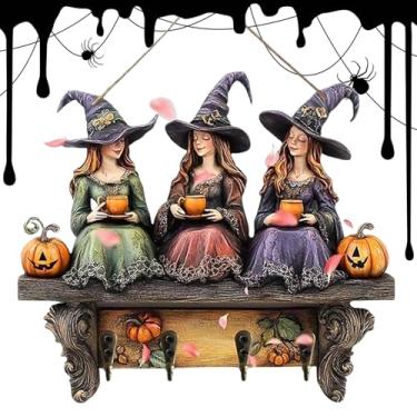 Imagem de Suporte para chave de parede – Suporte de chave de bruxa de Halloween com 4 ganchos | Rack de madeira com design de abóbora para armazenamento de casaco, bolsa, porta, dormitório, entrada de casa