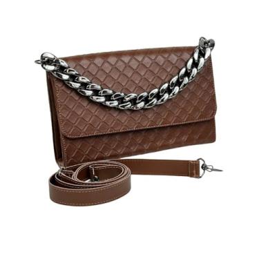 Imagem de Bolsa Feminina Baladinha Alça Transversal Luxo Vegas Detalhe em Corrente Elegante (CARAMELO/PRATA)