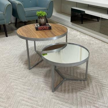Imagem de Conjunto Mesa de Centro Redonda Dallas Amadeirado com Espelho - BELI H
