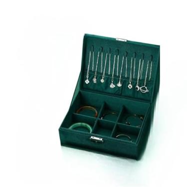 Imagem de Porta Joias Feminino Modelo - Caixa Organizadora Em Couro Com 2 Camadas E DivisóRias Para AnéIs, Colares E AcessóRios - Design Elegante(Verde/CX7099)