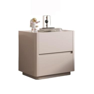 Imagem de hezhuhe2258 Mesa de cabeceira em laje de pedra de madeira simples para casa quarto armário de armazenamento de cabeceira cáqui mesa de cabeceira (grande)