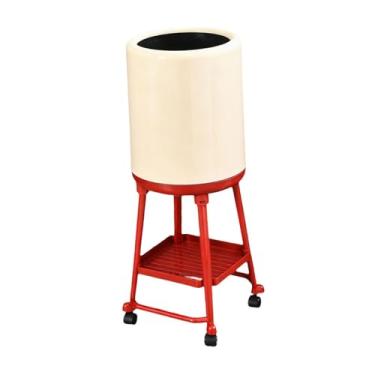 Imagem de FytStycale Lixeira com rodas, cesto de lixo, lixeira de pé alto de grande capacidade, balde de papel para banheiro e sala de estar 18L, Bege Vermelho