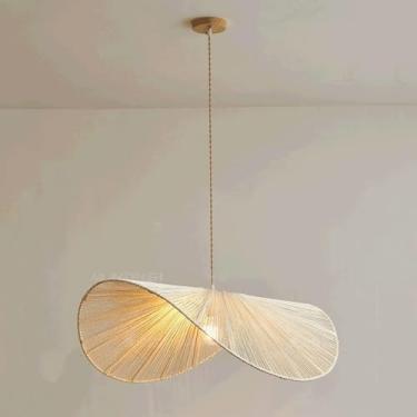 Imagem de Lustre de Fazenda Lustre Rústico Cesta de Vime Tecido Corda de Cânhamo Pingente de Luz Suspensão Chapéu de Palha Moderno Marrom Grande Luminária Pendente para Sala de Estar Quarto Cozinha Il