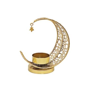 Imagem de Suporte de vela, pilar de ferro, lua, vela moderna, castiçal para mesa de jantar, festa, castiçais decorativos de casamento (11 x 6,3 x 12,5 cm, ouro)