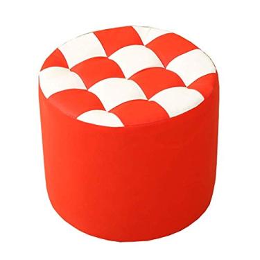 Imagem de FTOQWZXV Banqueta dobrável para pés, banquinho baixo de madeira maciça para casa, sala de estar, sofá, mesa de café, banco de sapato, banco redondo de couro com desenho animado (vermelho 42 x 35 cm)