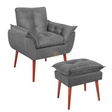 Imagem de Combo Poltrona Opala com Puff para Sala e Quarto - Assento Decorativo Suede Bege - Pés Palito - Kit Conforto Deluxe (Cinza Escuro)