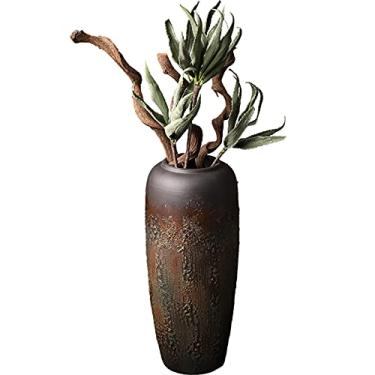 Imagem de CUTPOIY Vasos decorativos no chão, vaso de cerâmica grande estilo retrô hotel lobby salão canto vaso decorativo (25 * 50 cm)