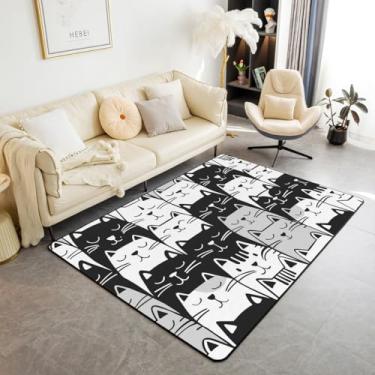Imagem de Tapete de área de gatos fofos, 9,5 x 1,5 m, desenho kawaii, animal, antiderrapante, para crianças, adolescentes, adultos, preto, branco, cinza, tapete decorativo para quarto, sala de jogos, quintal