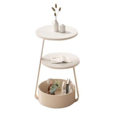 Imagem de Mesa lateral redonda com armazenamento de 3 camadas, mesa de sofá pequena para sala de estar, quarto, escritório, moldura de metal + tampo de mesa de ardósia (cor: branco leitoso) (branco leitoso