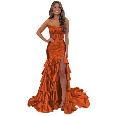 Imagem de Vestido de baile Mollyevers Mermaid, cetim, em camadas, com babados, l