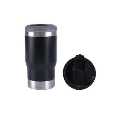 Imagem de Copo Térmico 4 em 1 Aço Inoxidável Isolado a Vácuo Caneca Porta Latas Fina Padrão 355ml Long Neck Termocooler com Tampa e Abridor de Garrafas (Preto)