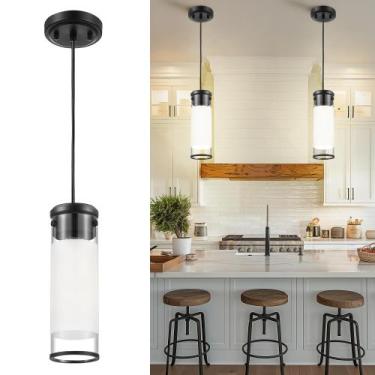 Imagem de Luz pendente JAZAVA PL107BK em vidro fosco preto 9x28 cm