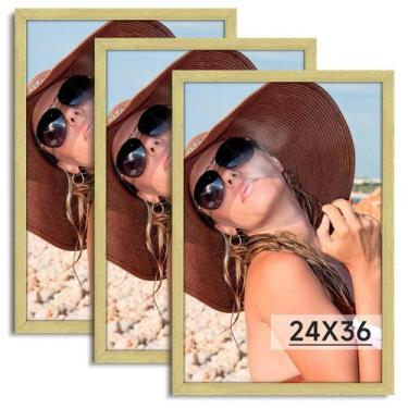 Imagem de Conjunto de 3 porta-retratos Hliwegns em acrílico dourado de 61 x 91 c