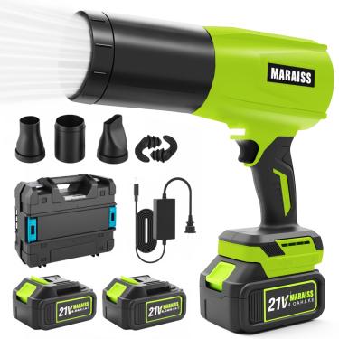 Imagem de Soprador de folhas sem fio com 2 baterias de 4,0 A 15000 mAh, motor sem escova, soprador de jato turbo de baixo decibel leve com tampões de ouvido profissionais para limpeza de pátio, soprando água do