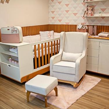 Imagem de Cadeira Poltrona de Balanço Sala Leitura Amamentação Descanso com Puff Linho