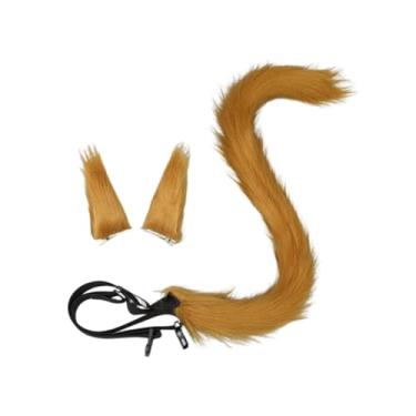 Imagem de UGPLM Conjunto de orelhas e cauda de gato para cosplay, mulheres e meninas, rabo longo de gato para fantasia, baile de máscaras, Camelo