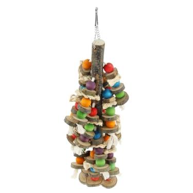 Imagem de Brinquedos de papagaio para pássaros grandes, brinquedos de pássaros para papagaios, brinquedo de mastigar pássaros de madeira feito à mão com gancho superior para araras, cinza africano, cacatuas