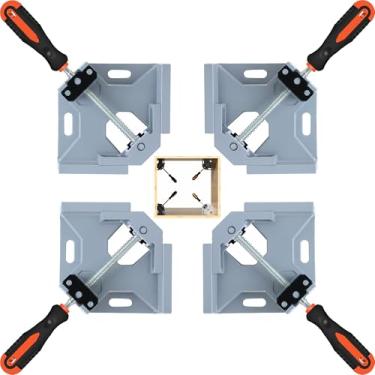 Imagem de 4 braçadeiras de canto de ângulo reto para ferramentas de marcenaria - Braçadeiras de madeira ajustáveis de liga de alumínio resistente de 90 graus para soldagem, faça você mesmo, molduras de fotos e