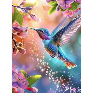 Imagem de Reofrey Kits de arte de diamante DIY para adultos, beija-flor, animais, kit de pintura de diamante redondo com strass redondo para adultos, tela bordada em ponto cruz para artesanato, decoração de