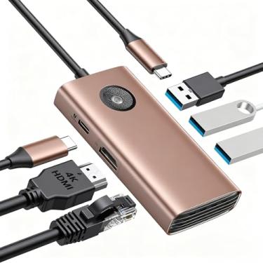 Imagem de Estação de ancoragem USB C, dongle USB C 6 em 1 com HDMI 4K, carregamento PD de 100 W, Ethernet 2,5 G e 3 portas de dados USB 3.0, adequado para MacBook Pro/Air/Dell/Lenovo, etc