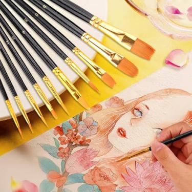 Imagem de Pincéis artísticos para aquarela, pacote econômico, 10 pincéis para aquarela, acrílico, guache, óleo, têmpera (preto)