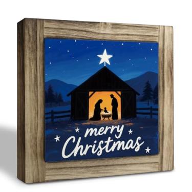 Imagem de Placa de Feliz Natal, placas de decoração de Natal de madeira, arte de decoração de mesa, decorações de casa de fazenda para sala de estar, quarto, decoração de prateleira de casa, decoração de festa