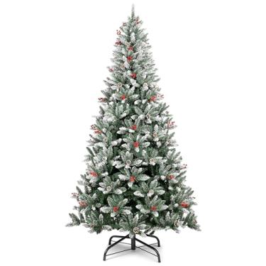 Imagem de Arvore de Natal, Árvore de Natal 1,8 m, Arvore de Natal 900 Galhos, Árvore de Natal com Verde, Cerejas e Neve e Pinhas, Adequado para casas, apartamentos e corredores