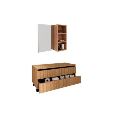 Imagem de Armário C- Balcão Banheiro Rodizios Bn3603 S- Cuba 80cm E Espelho Bn3609 Amêndoa - Tecno Mobili