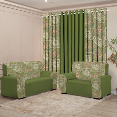 Imagem de Kit Sala Completo Cortina 3M Capa Sofá 2 e 3 lugar Coladinha Mista Dec