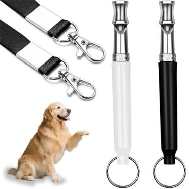 Imagem de JLZNLC Pacote com 2 apitos para cães, apito para parar de latir vizinhos, apito silencioso, ultrassônico ajustável, apito de treinamento profissional para cães, com cordão (preto e branco)