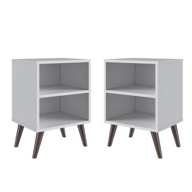 Imagem de Kit 02 Mesa De Cabeceira Nicho 39cm Com Prateleira E Pés Palito Retrô Branca