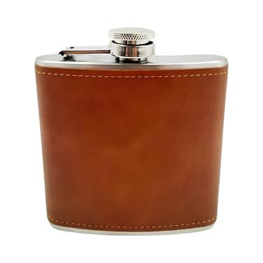 Imagem de Cantil De Bolso 175ml Em Aço Inox Com Revestimento Em Couro