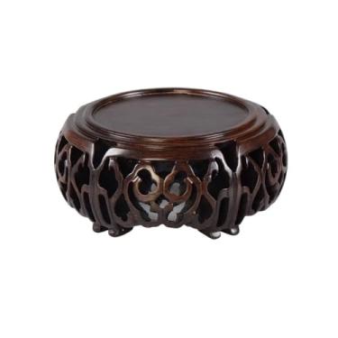 Imagem de suporte para bonsai Base de escultura vazada em ébano, pedestal decoração caseira para vasos e jogos chá(Grande)