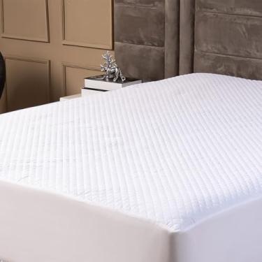 Imagem de Capa de Colchão Impermeável Matelado Casal Padrão Silencioso, Fácil de Lavar e Ajustável Branco
