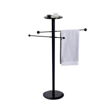 Imagem de porta-toalhas Banheiro moderno piso-pé móvel toalheiro de mármore suporte do banheiro luz luxo estilo simples(Preto)