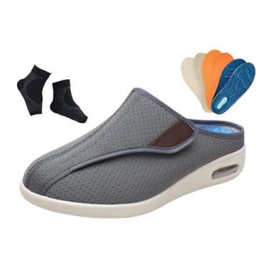 Imagem de Chinelos Homem Para Diabéticos Chinelos De Homem Ajustáveis ​​para Edema Diabético E Inchaço Largos, Calçado Largo E Confortável Idosos Ao Ar Livre Com 3 Pares Palmilhas Substituição(Dark gray,45 EU)