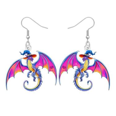 Imagem de BONSNY Brincos de abóbora com dragão e vento de acrílico para Halloween, joia feminina com pingente de caveira de osso alado preto, acessório de fantasia assustadora gótica, Medium, Acrílico Aço