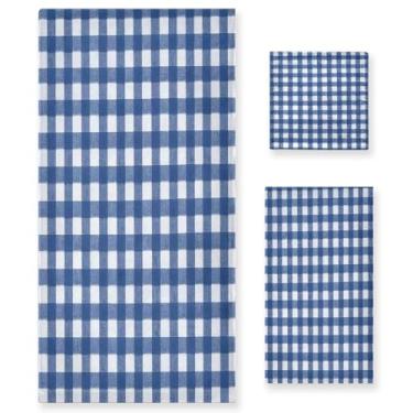 Imagem de Nesatuwa Conjunto de toalhas de 3 peças de guingão azul e branco, conjuntos de toalhas de banho de secagem rápida, 1 toalha de banho, 1 toalha de mão, 1 toalha, para banho em casa, hotel, academia
