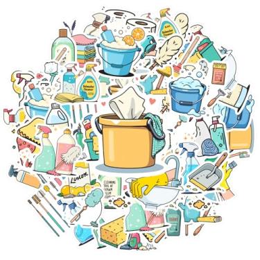 Imagem de 35 peças de ferramentas de limpeza, artigos domésticos, artigos de papelaria, adesivos, ferramentas de limpeza, decalques de grafite borbulhante para guitarra, laptop, capacete, skate, guitarra, faça