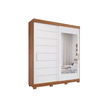 Imagem de Guarda Roupa Casal 2 Portas De Correr (1 C- Espelho) E 3 Gavetas C- Pés Flora Cinamomo-off White - Panan