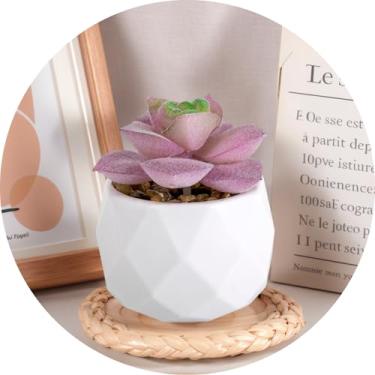 Imagem de Plantas suculentas artificiais falsas para mesa, suculentas falsas realistas em vasos de plástico, mini decoração de suculentas coloridas para quarto, banheiro, escritório, prateleira (roxo B)