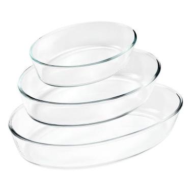 Imagem de Conjunto De Travessas Ovais De Vidro - Elegância E Praticidade Em 3 Tamanhos (1,5l, 2l, 3l)