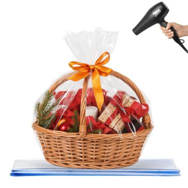 Imagem de WIKDAY Sacos de embrulho retrátil para cestas de presente, 10 peças, 61 x 76 cm, sacos grandes de celofane para embrulhar cestas de plástico transparentes
