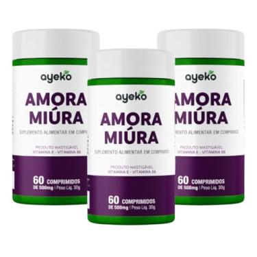 Imagem de 3X Amora Miúra 500mg + Magnésio e Vitaminas 60 Comprimidos Mastigáveis Ayeko
