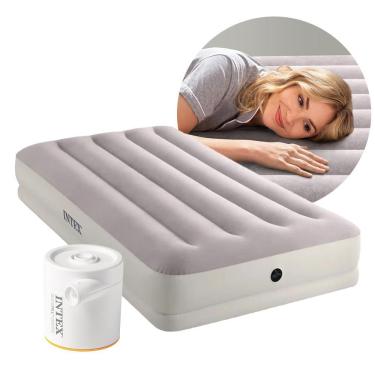 Imagem de Colchão Inflável Solteiro Dura Beam Fiber Tech Prestige Com Bomba Usb Bege Intex