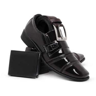 Imagem de Sapato Social Masculino em Verniz, Kit com Carteira e Cinto, Bico Quadrado. (Marrom, BR, Adulto, Numérico, 42)