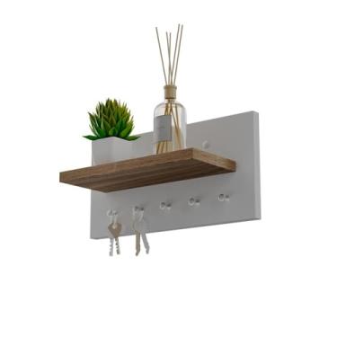 Imagem de Porta chaves Minimalista Organizador Decoração Branco e Freijo